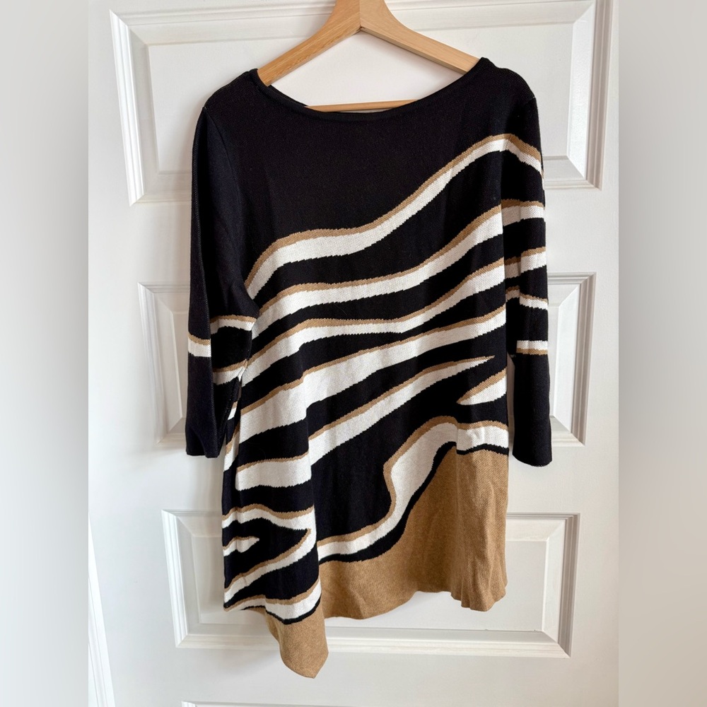 Chico’s Asymmetrical Animal Stripes Sweater NWT